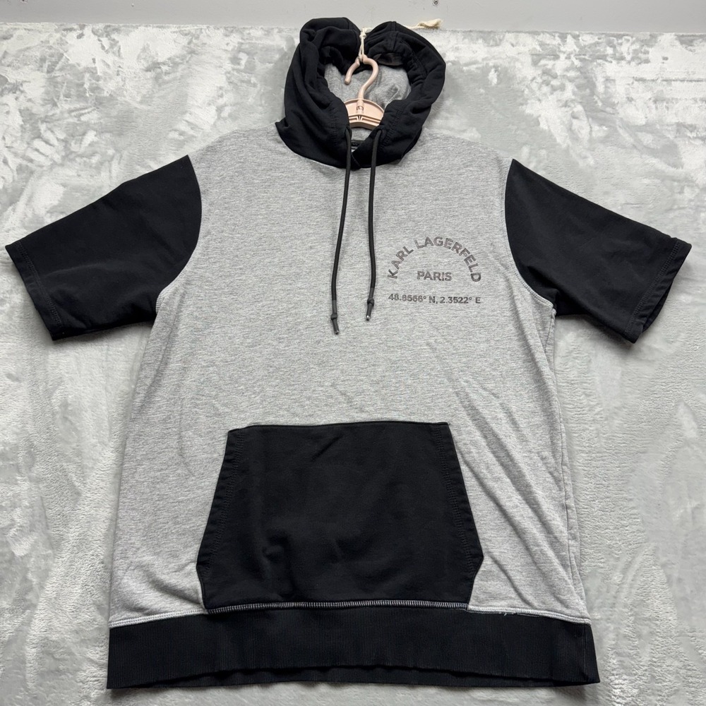 Karl Lagerfeld Paris Short Sleeve‎ Hoodie Mens Large Gray Black LM2K3982